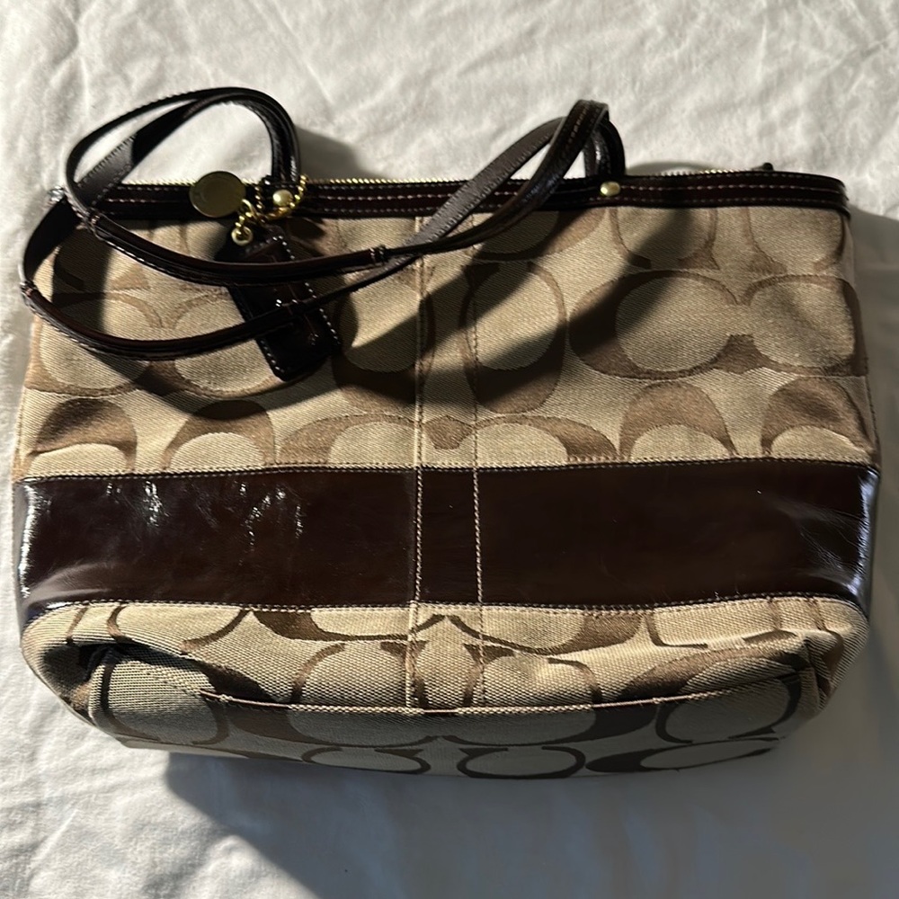 Coach Signature Canvas & Leather Brown Tote Handbag - Picture 13 of 13